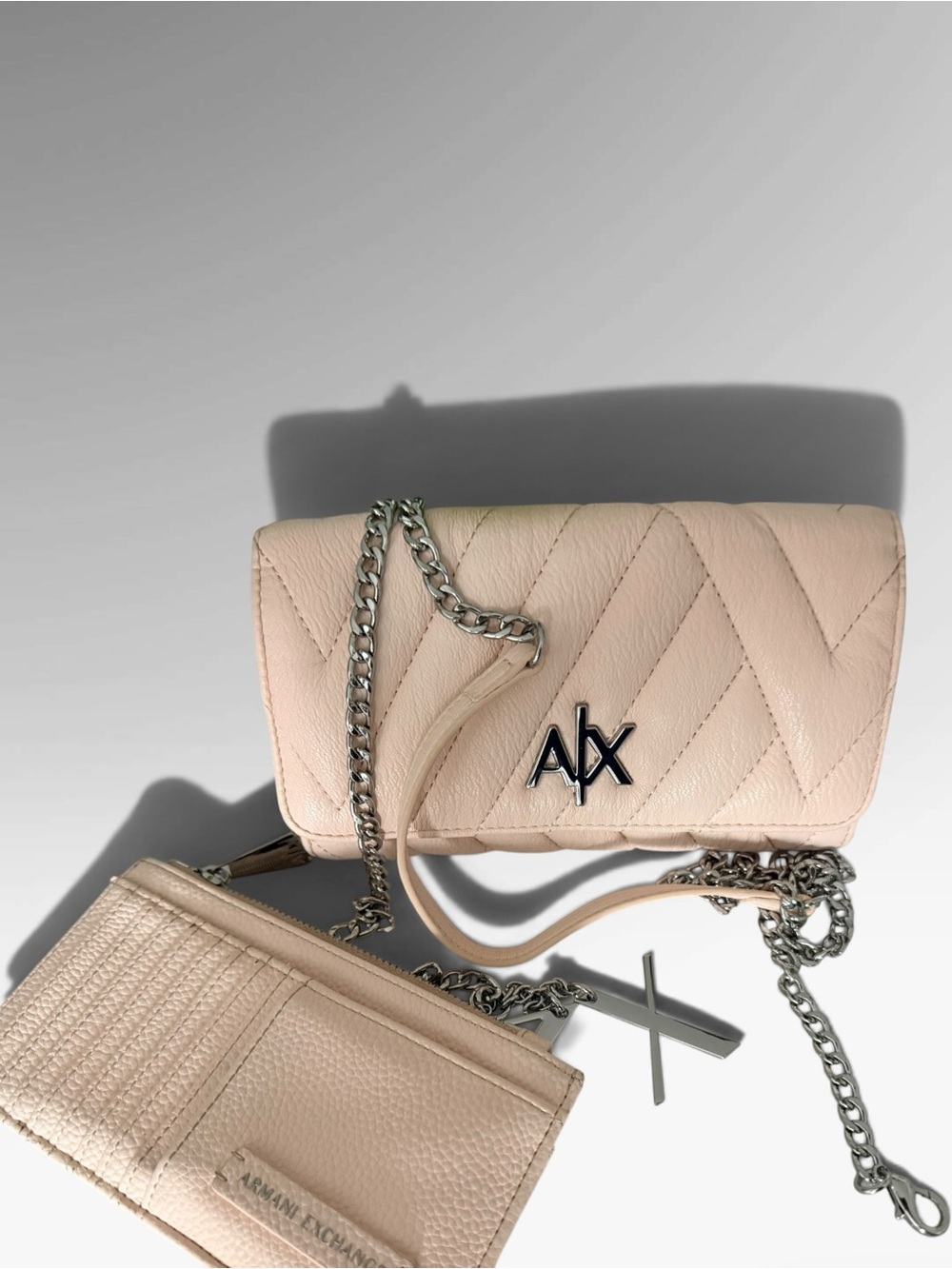 Armani Exchange Crossbody Bag Set with Silver Chain (Pre-owned) in Pink Blush